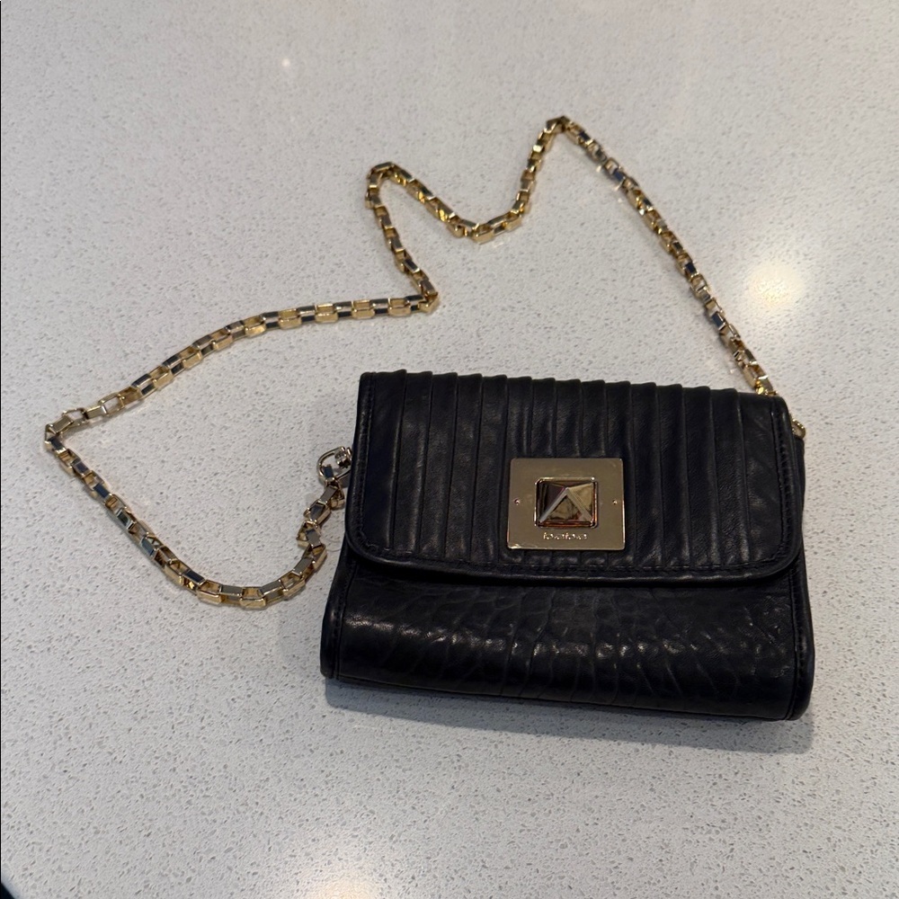 Bebe Black gold toned chain Crossbody Bag